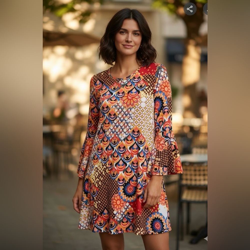 Amiana Multicolor Long Sleeve Dress A 0211